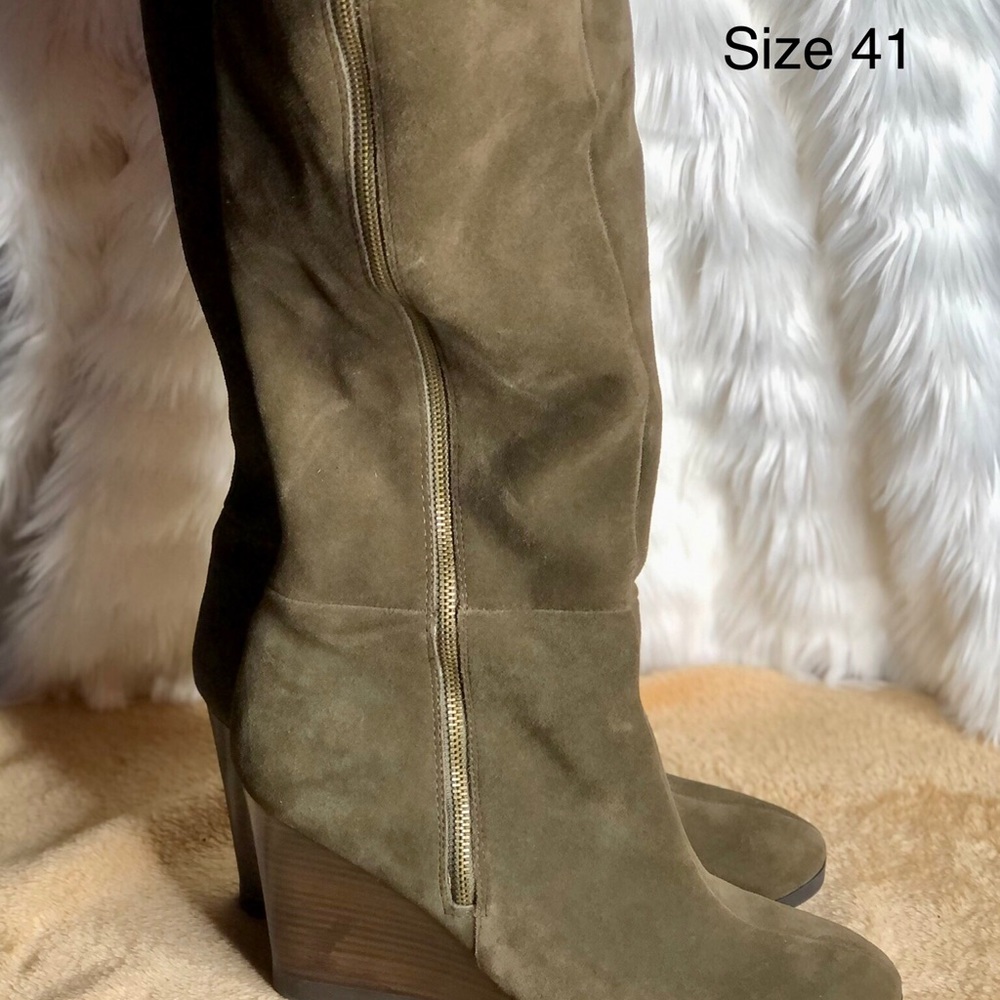 Franco Sarto Olive Green Suede Wedge Boots